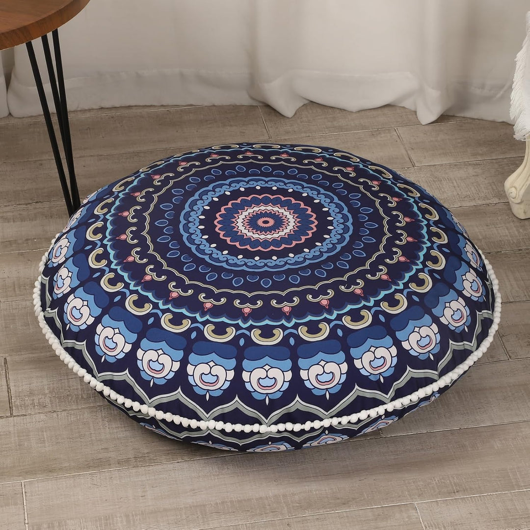 Round Meditation Cushion with Memory Foam-Dark blue-Nora Luxe