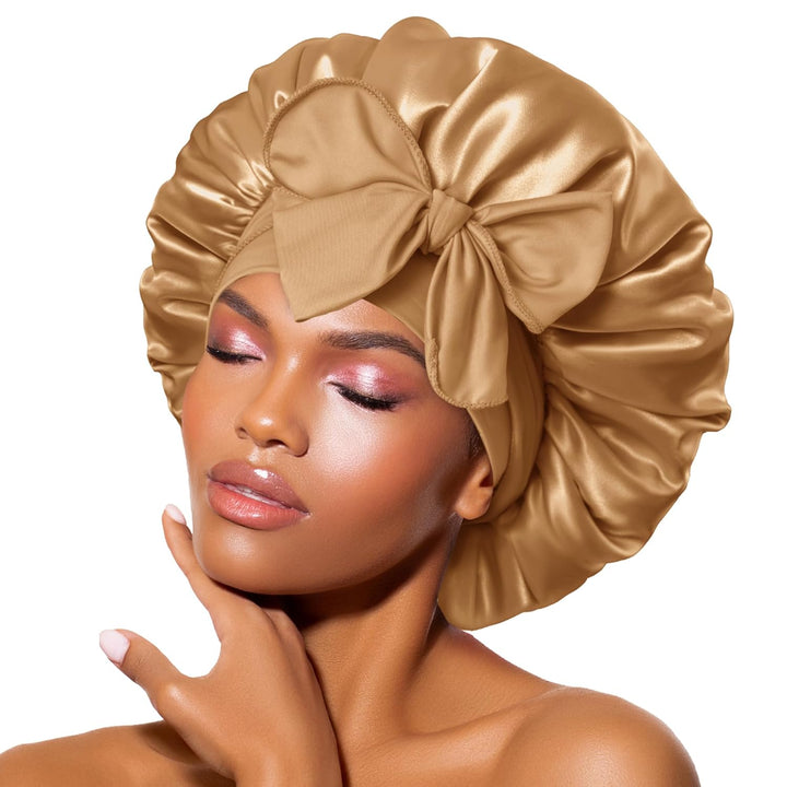 Satin Bonnet – Sleep Cap for Women-Gold-Nora Luxe
