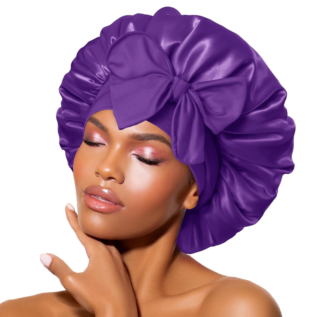 Satin Bonnet – Sleep Cap for Women-Purple-Nora Luxe