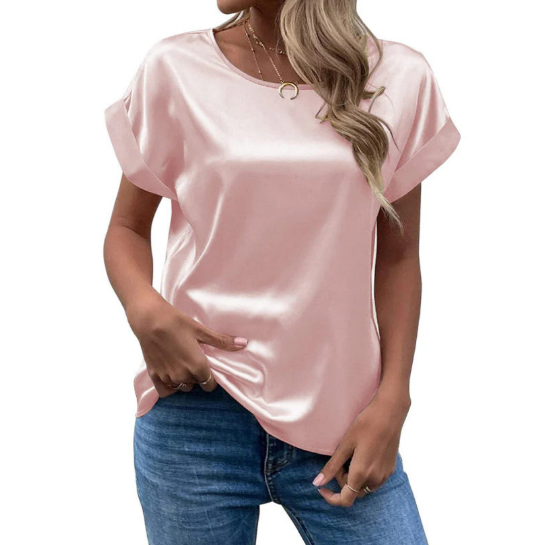 Satinated trend shirt with a loose fit for women – Leona-Pink-S-Nora Luxe