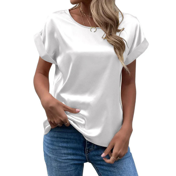 Satinated trend shirt with a loose fit for women – Leona-White-S-Nora Luxe