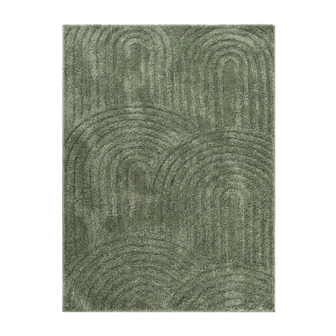 Top-down view of the whole green rug showing the raised arch pattern against a white background 2