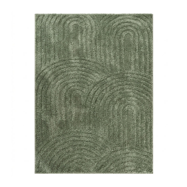 Top-down view of the whole green rug showing the raised arch pattern against a white background 2
