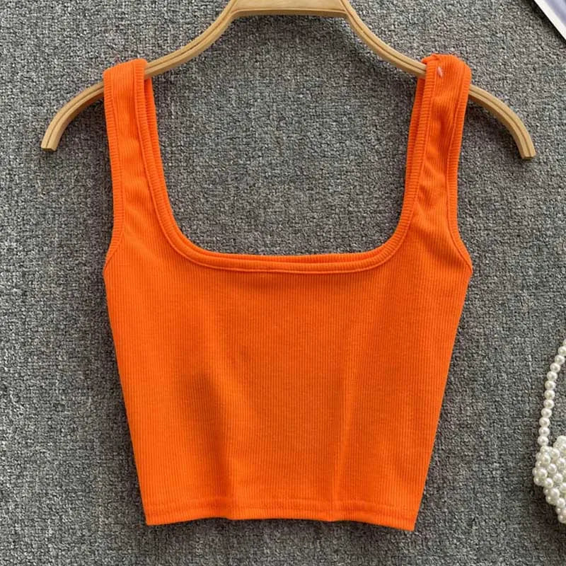Seamless Cropped Tank Top in Solid Colour – Zayra-Orange-S-State of Style
