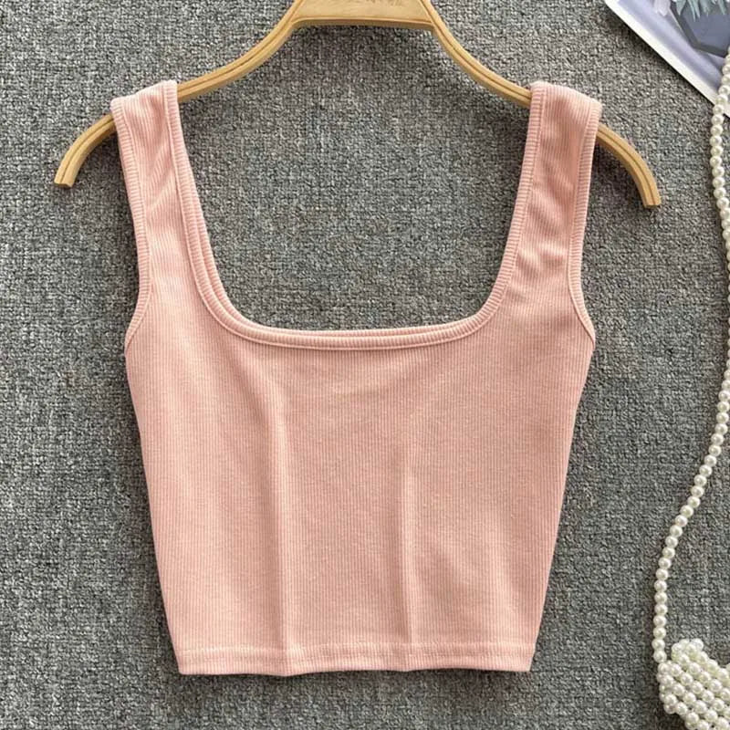 Seamless Cropped Tank Top in Solid Colour – Zayra-Pink-S-State of Style