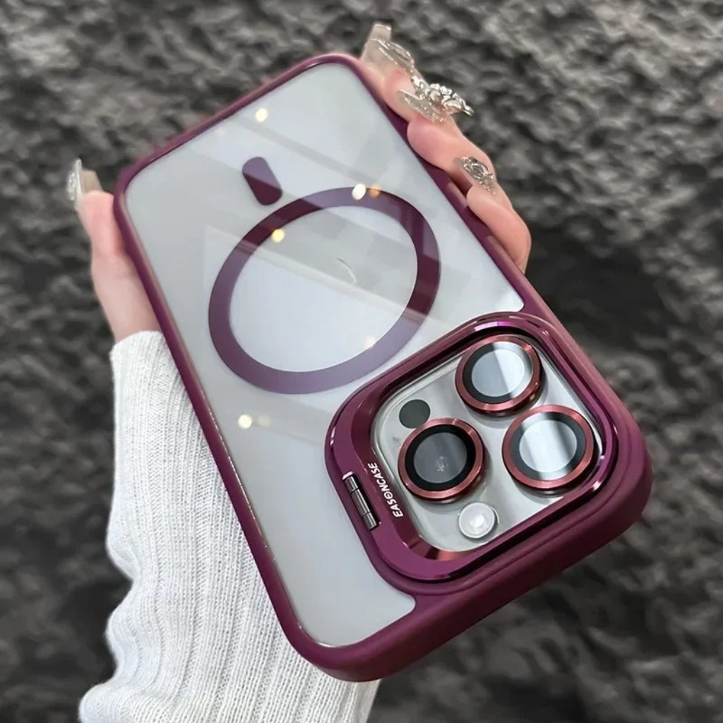 Shockproof Magnetic Phone Case with Glass Lens Guard & Stand