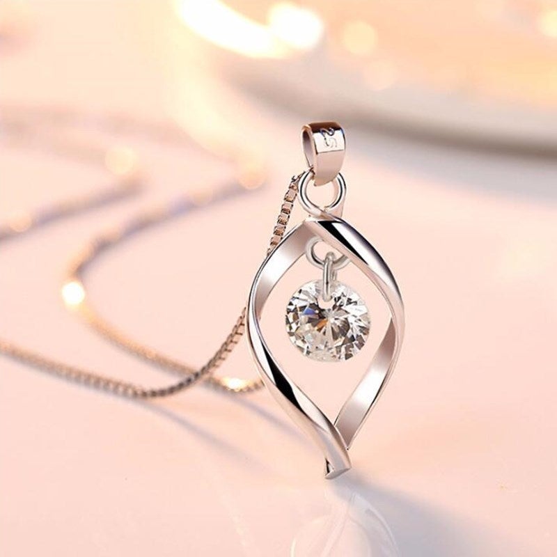 Silver Necklace with Zirconia Crystal Pendant - Elinor-Nora Luxe