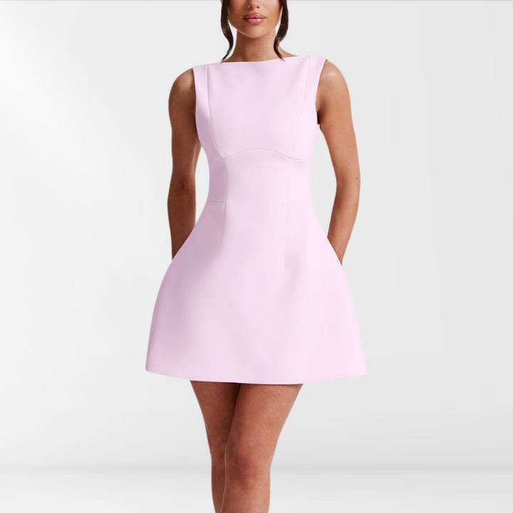 Sleeveless Pink Mini Summer Dress with Halter Neck – Naomi-XS-State of Style