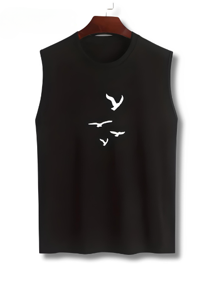 Sleeveless shirt with bird print cotton summer look - Noah (1+1 FREE)-Black-M-Nora Luxe