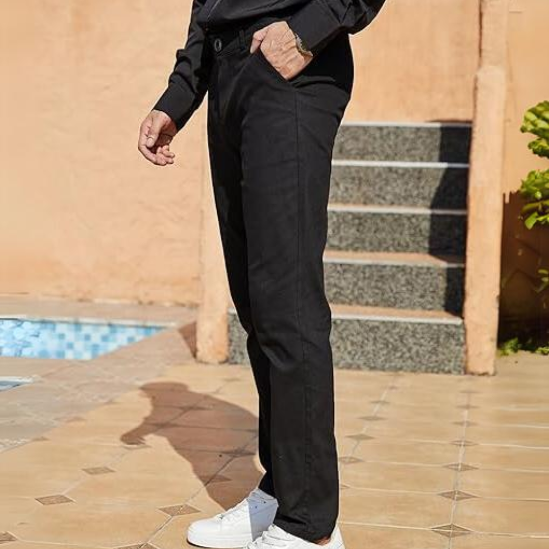 Slim Fit Stretch Men's Trousers - Boaz-Black-S-Nora Luxe