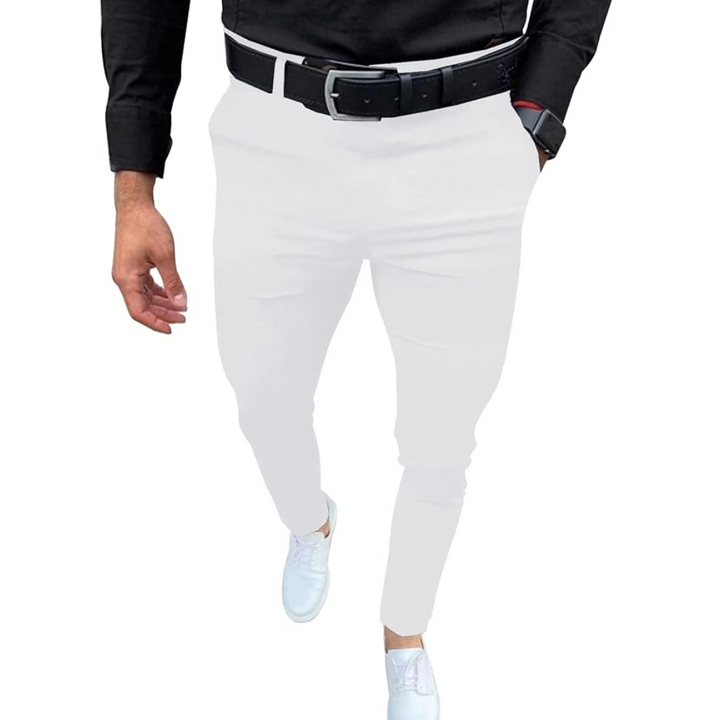 Slim Fit Stretch Men's Trousers - Boaz-White-S-Nora Luxe
