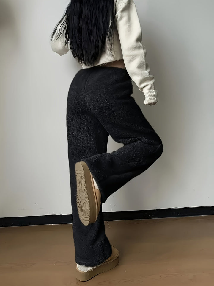Soft Teddy Sherpa Lounge Pants for Ladies – Noémie-Beige-S-The Livary