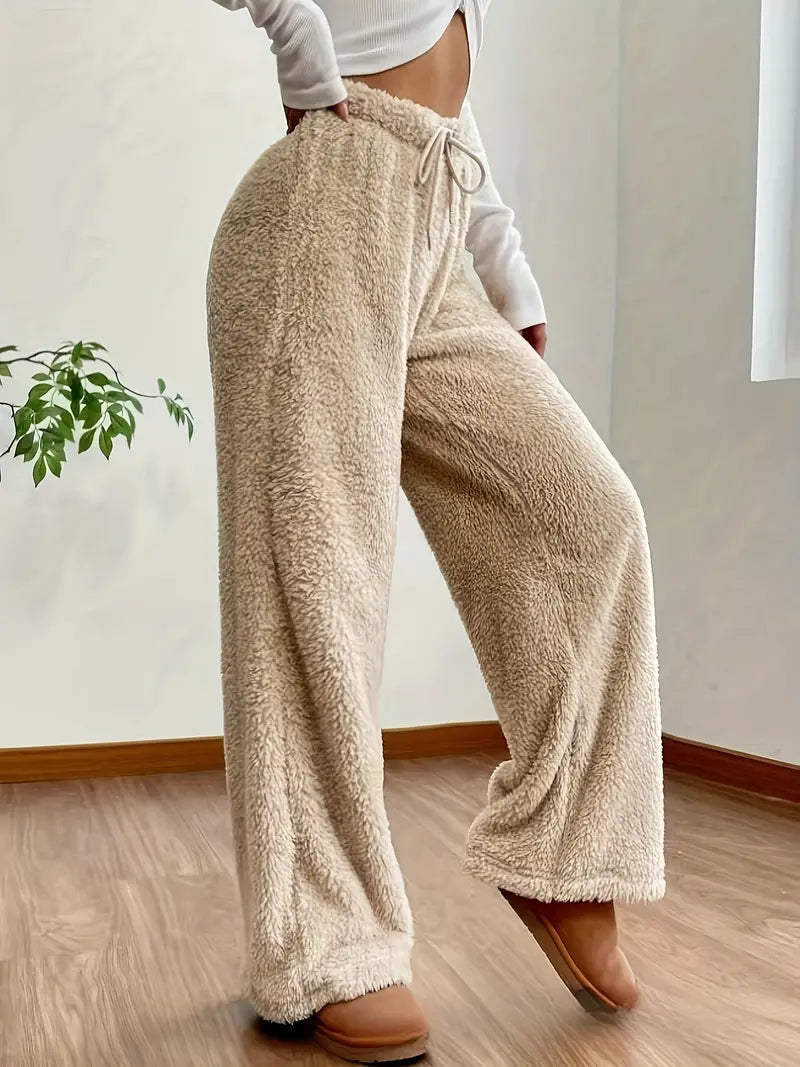 Soft Teddy Sherpa Lounge Pants for Ladies – Noémie-Beige-S-The Livary