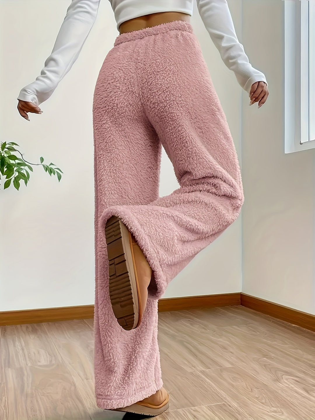 Soft Teddy Sherpa Lounge Pants for Ladies – Noémie-Beige-S-The Livary