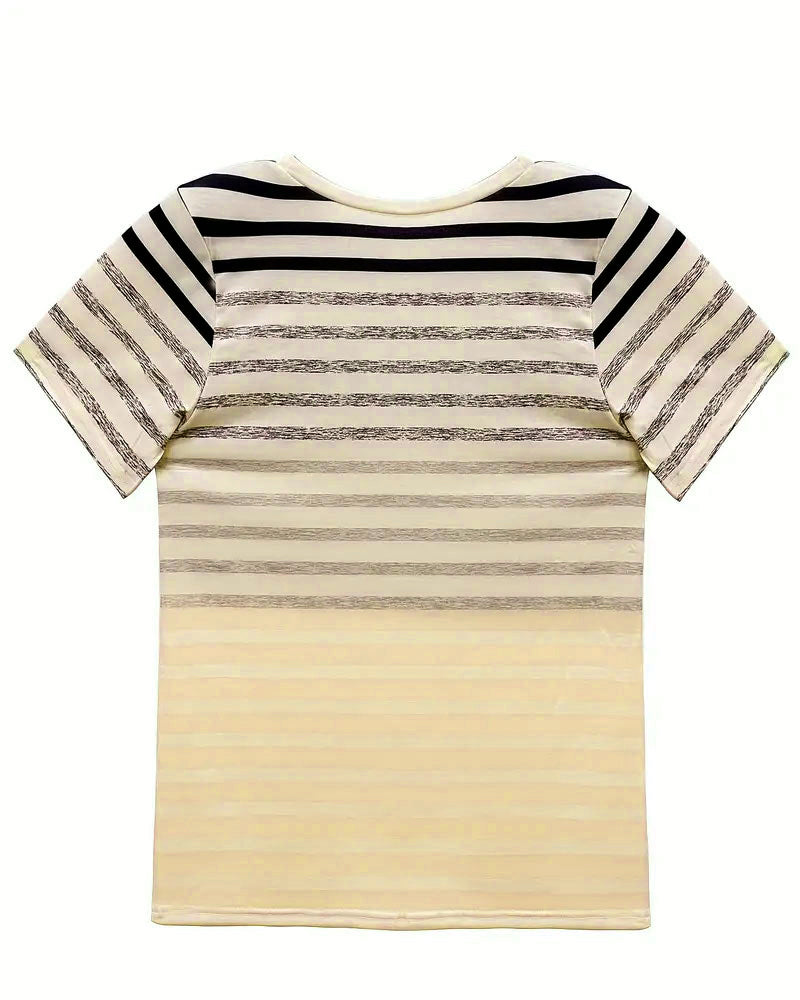 Striped women's T-shirt with round neckline & gradient – Melia-Light pink-S-Nora Luxe