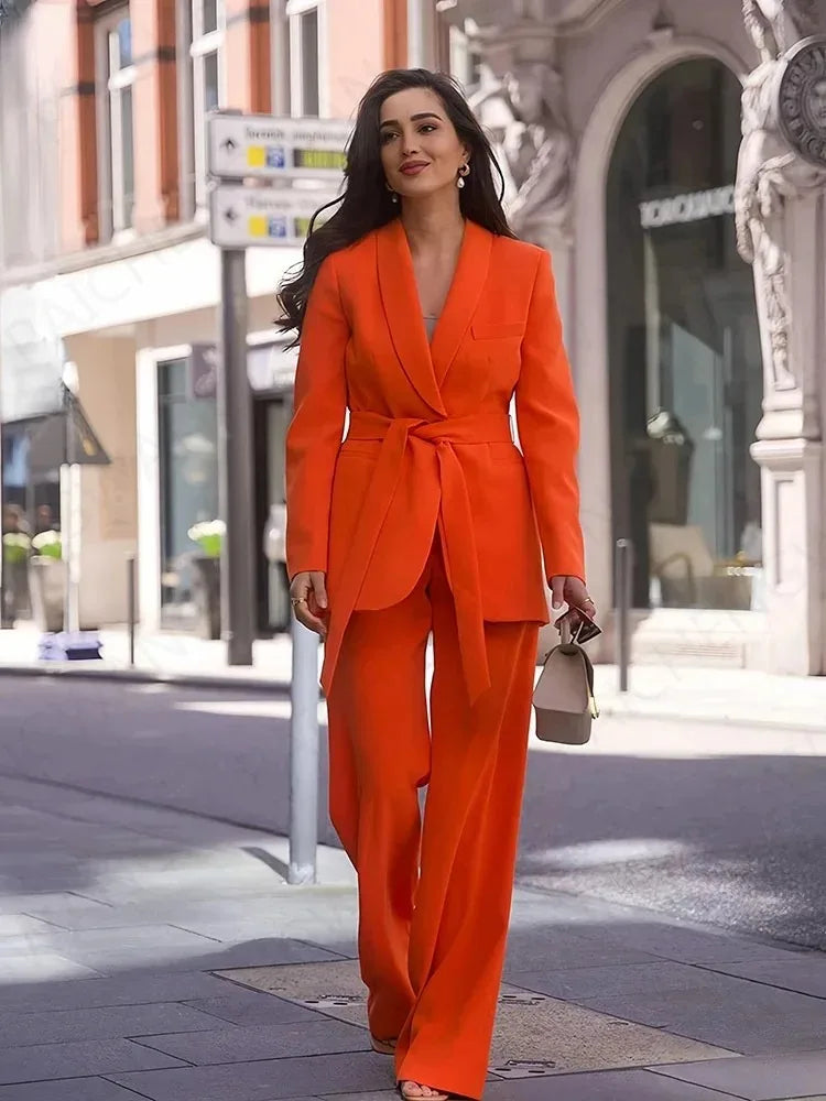 Stylish 2-Piece Women's Suit - Lena-Orange-XS-Nora Luxe