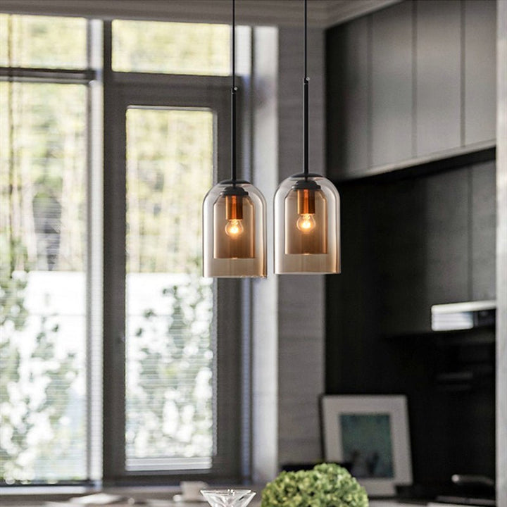 Stylish Double Glass Pendant Lamp - AuraGlas-Smoke grey-Nora Luxe