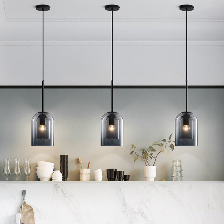 Stylish Double Glass Pendant Lamp - AuraGlas-Smoke grey-Nora Luxe