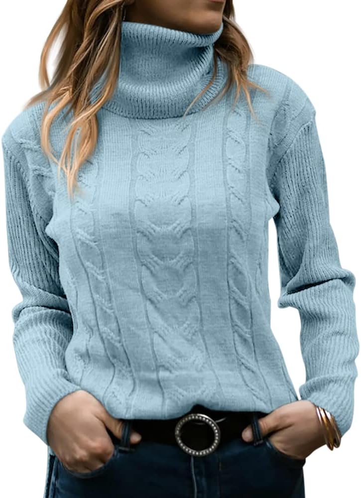 Stylish Knitted Women's Turtleneck - Denise-Light Blue-S-Nora Luxe
