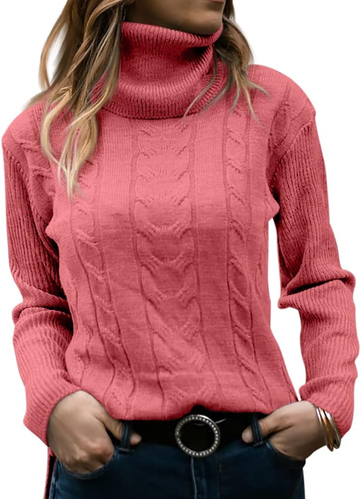 Stylish Knitted Women's Turtleneck - Denise-Salmon Pink-S-Nora Luxe