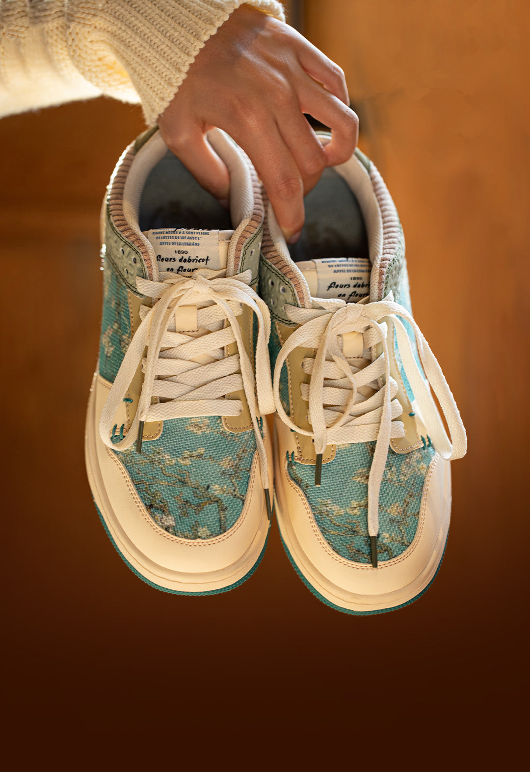 Stylish ladies' and men's art sneakers with almond blossom print – Arta-3-Nora Luxe