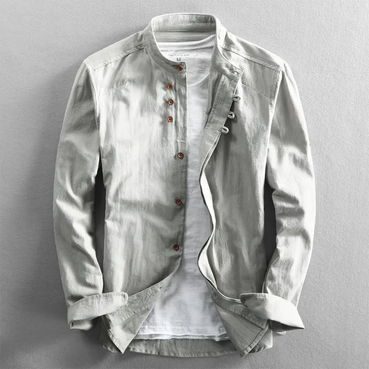 Stylish men's casual shirt with button placket – Benno-Light gray-S-Nora Luxe