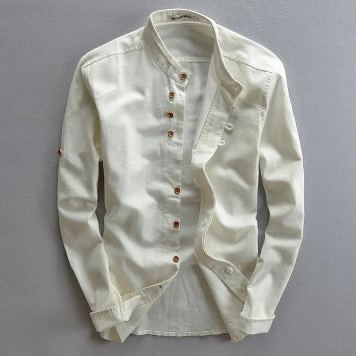 Stylish men's casual shirt with button placket – Benno-White-S-Nora Luxe
