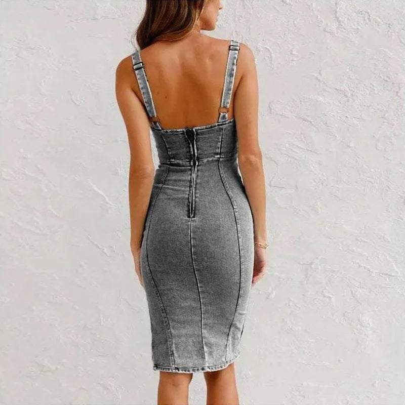 Stylish midi dress with slit – Rike-Blue-S-Nora Luxe
