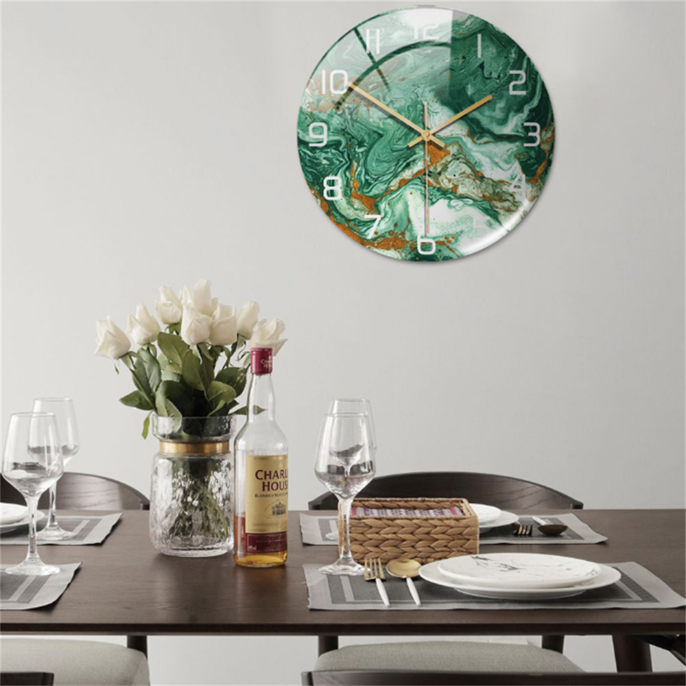 Stylish Wall Clock with Marble Texture - MarbleTime-Green-Nora Luxe