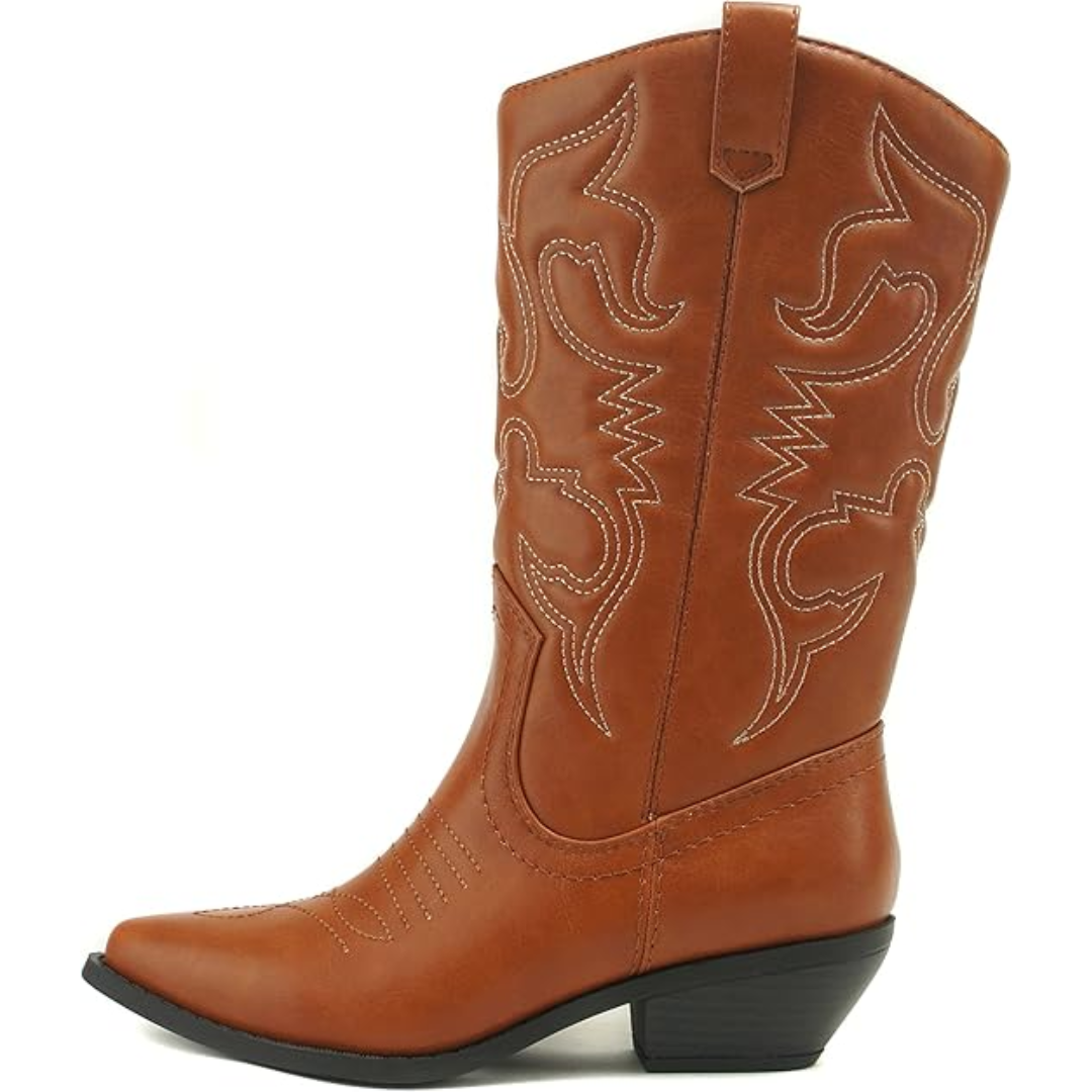 Stylish Western Pointed Cowboy Boots - Gracia-Cognac-3.0-Nora Luxe