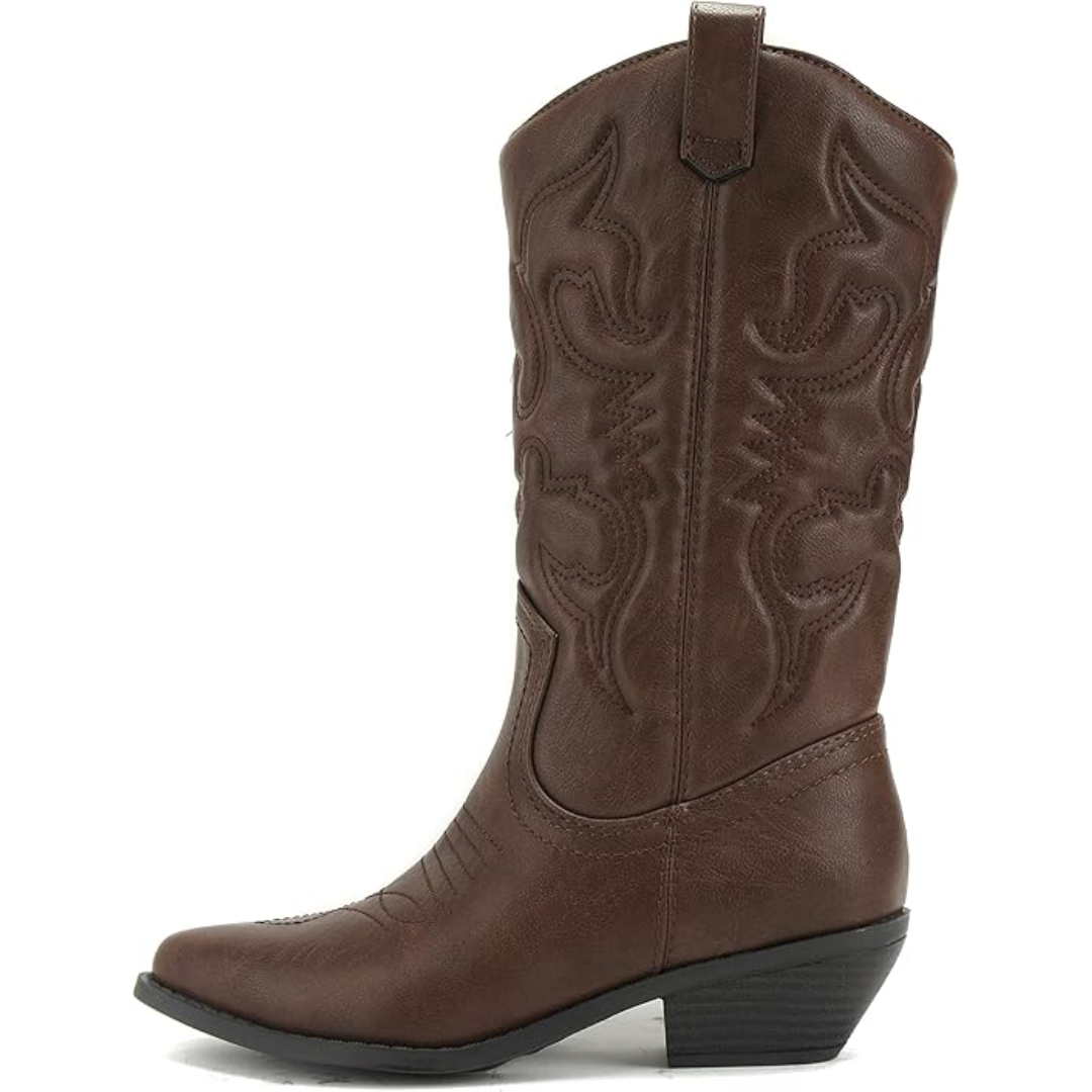Stylish Western Pointed Cowboy Boots - Gracia-Dark Brown-3.0-Nora Luxe