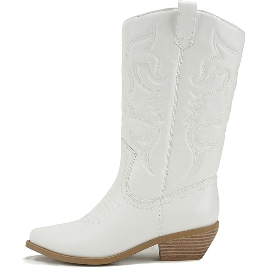 Stylish Western Pointed Cowboy Boots - Gracia-White-3.0-Nora Luxe
