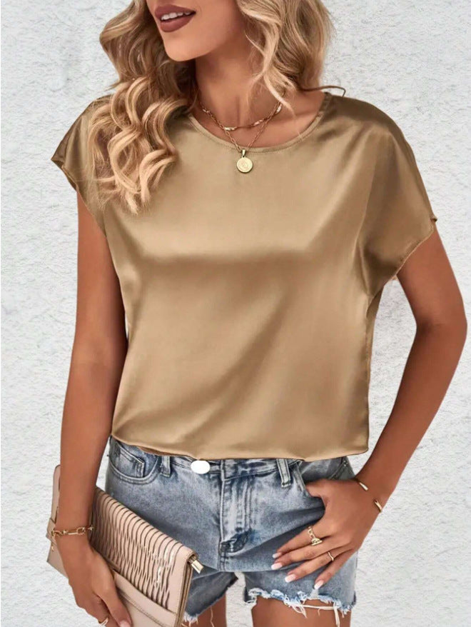 Stylish women's batwing sleeve top with a round neck – Milena-Camel-S-Nora Luxe