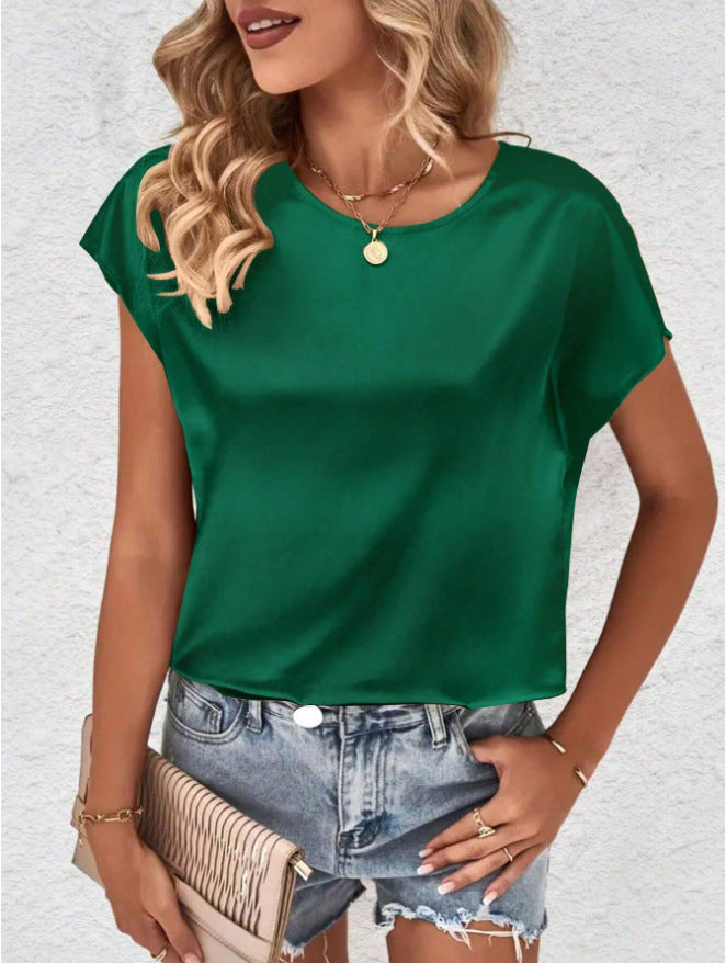 Stylish women's batwing sleeve top with a round neck – Milena-Dark green-S-Nora Luxe
