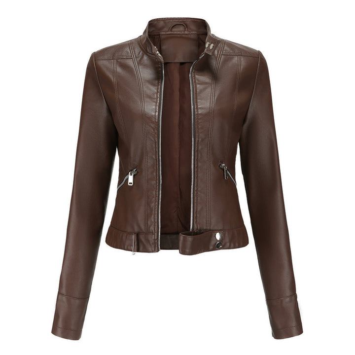 Stylish women's leather jacket in classic design – Marlene-Beige-S-Nora Luxe
