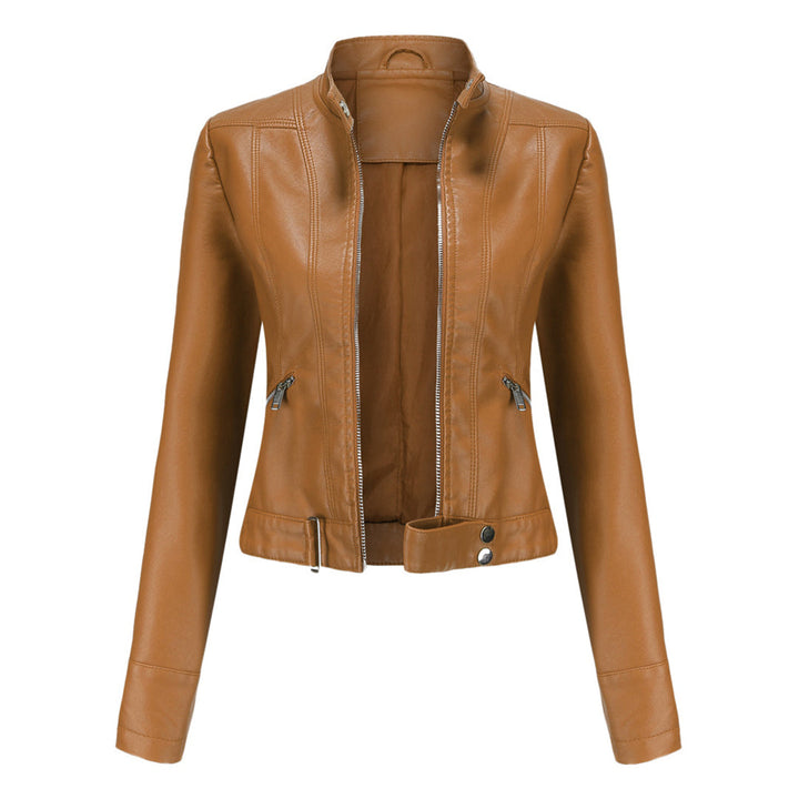 Stylish women's leather jacket in classic design – Marlene-Coffee brown-S-Nora Luxe