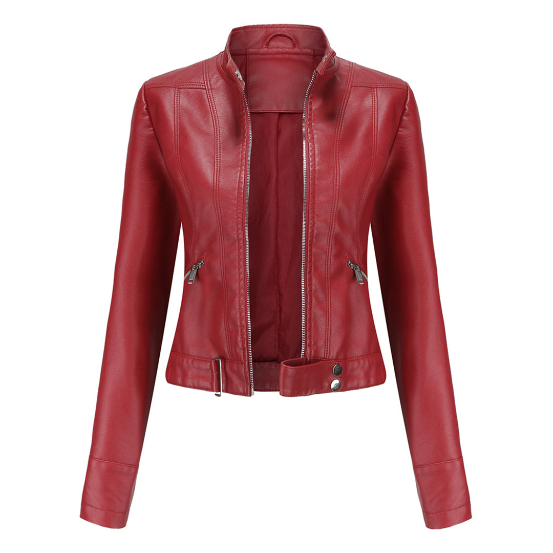 Stylish women's leather jacket in classic design – Marlene-Red-S-Nora Luxe