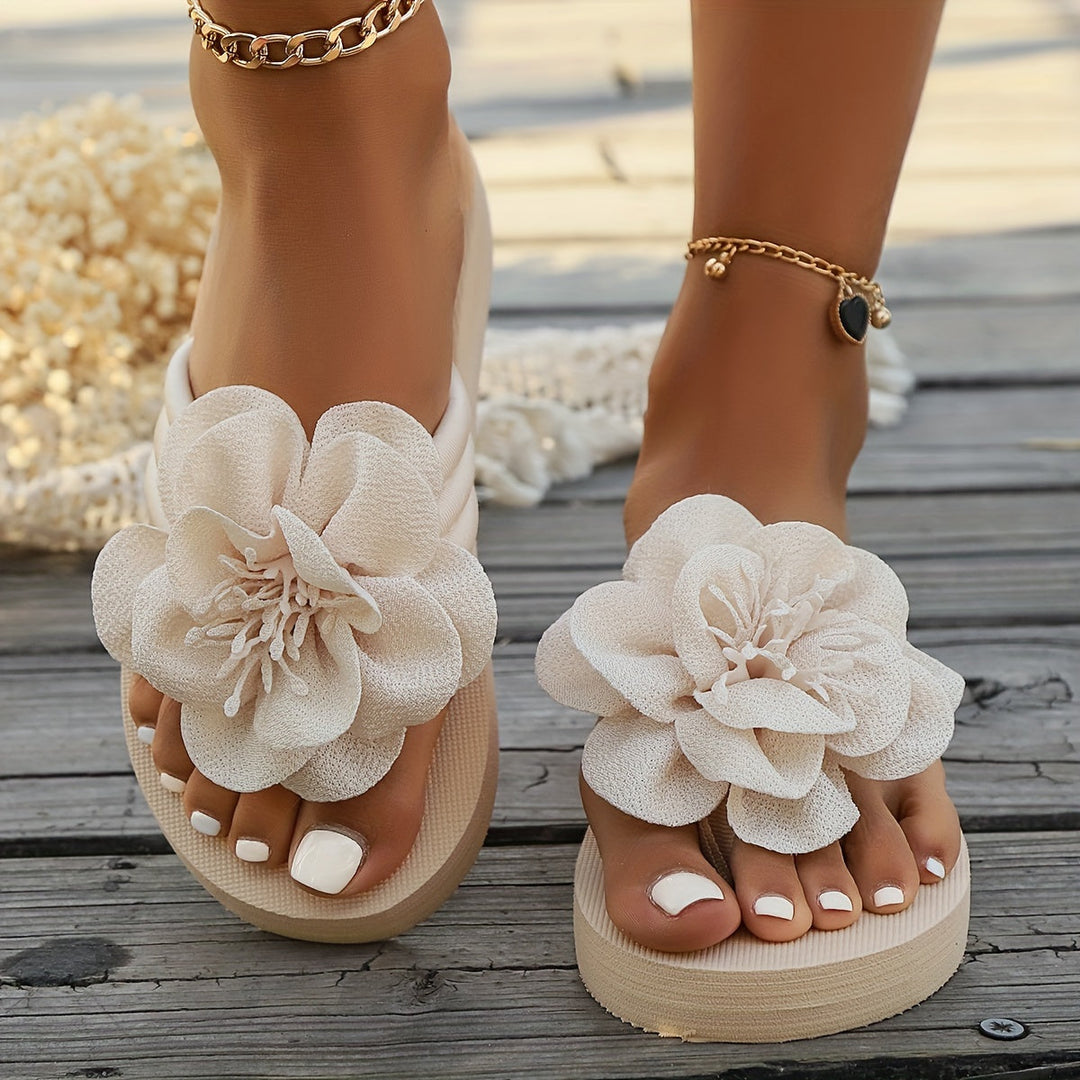 Stylish women's slippers with floral detail for summer - FlowerStep-Beige-3-The Livary