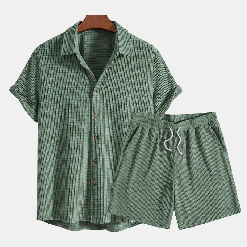 Summer Men's Lounge Set with Waffle Structure – Lenn-Green-S-State of Style