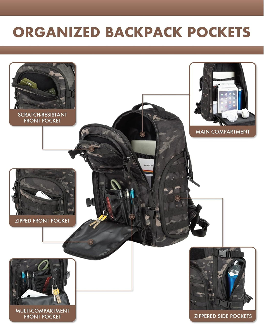 35L Outdoor Tactical Backpack with Molle System and Laptop Storage