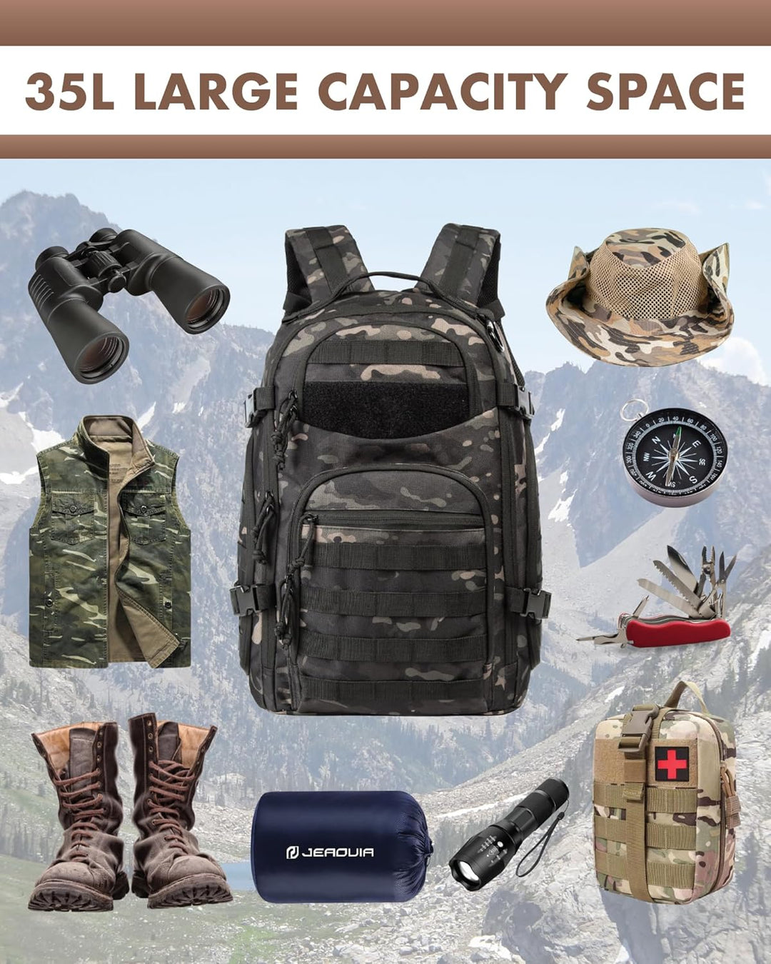 35L Outdoor Tactical Backpack with Molle System and Laptop Storage