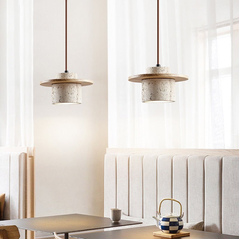 Travertine Pendant Lamp for Natural Luxury - StoneGlow-Walnut-Nora Luxe