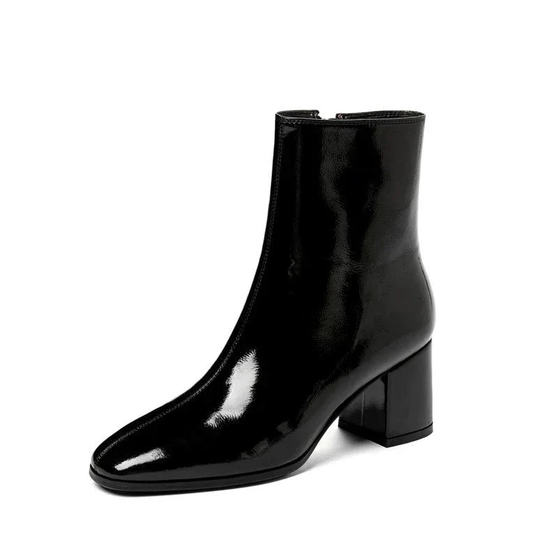 Trendy Lacquered Leather Women's Ankle Boots - Luna-Black-3.0-Nora Luxe