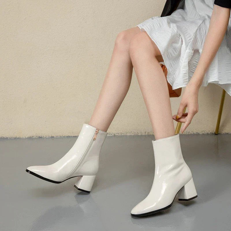 Trendy Lacquered Leather Women's Ankle Boots - Luna-Black-3.0-Nora Luxe