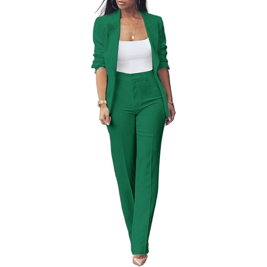 Trendy Ladies Blazer Set - Quina-Dark Green-S-Nora Luxe