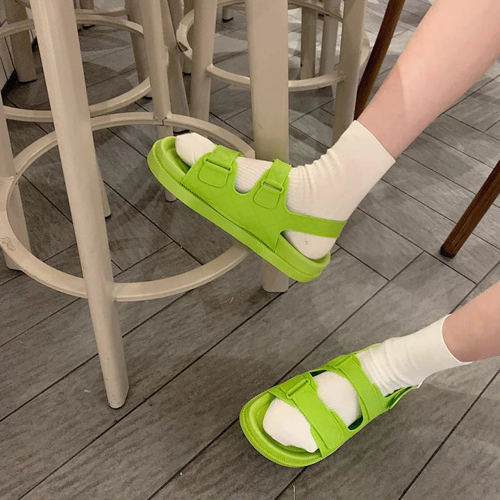 Trendy platform sandals in Korean style for women - Alina-Apple green-3.5-Nora Luxe