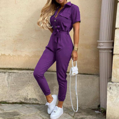 Trendy retro jumpsuit with button placket – Velia-Violet-S-Nora Luxe