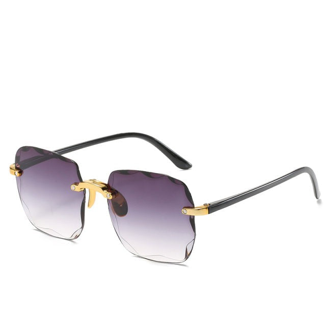 Trendy Rimless Sunglasses with UV400 Protection in Vintage Style – Clea-Gray-Nora Luxe