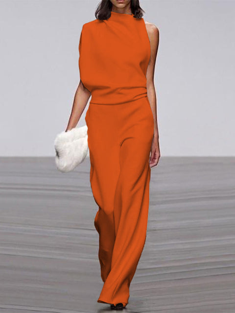 Trendy Sleeveless Jumpsuit - Mira-Orange-4-Nora Luxe