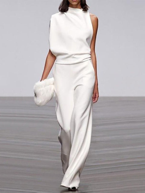Trendy Sleeveless Jumpsuit - Mira-White-4-Nora Luxe